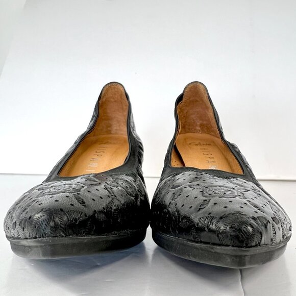 Sz 39 Hispanitas Black Floral Texture Elastic Pointed Toe Pump Heels - Picture 2 of 13